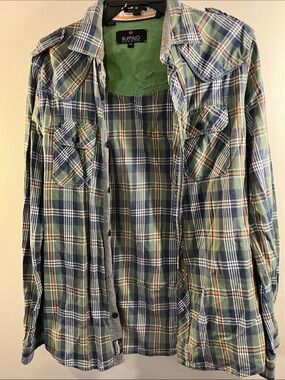 Buffalo David Bitton Green, Navy & Tan Plaid Button-Down Shirt